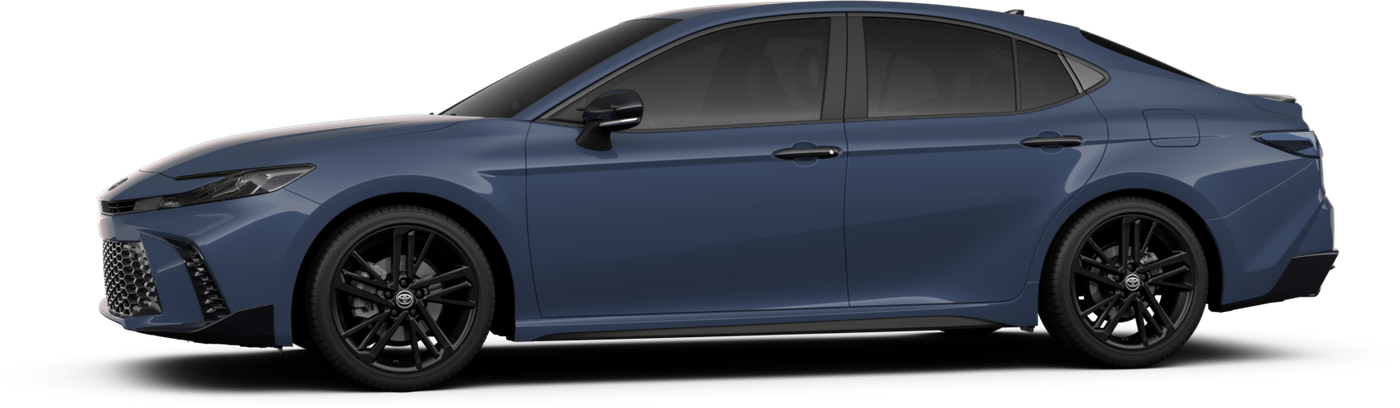 A clean Cosmos Blue Toyota Camry, side view