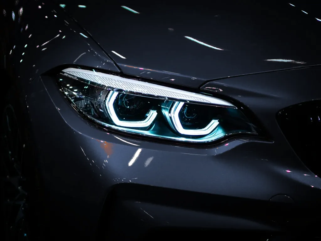 A restored, clear car headlight