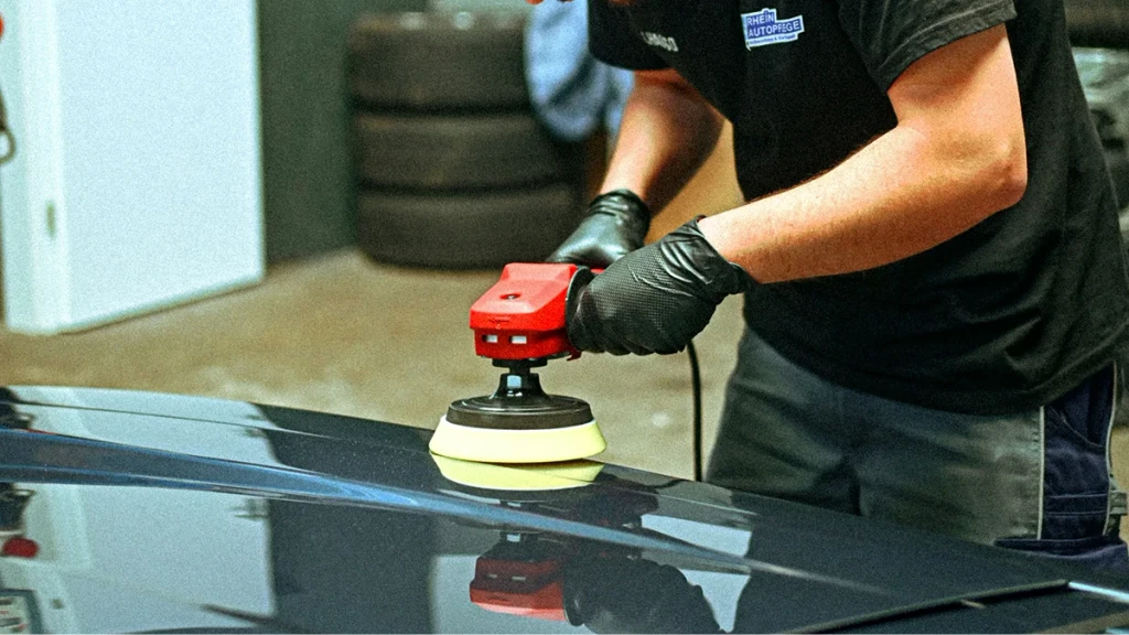 A machine polisher correcting a car's paint