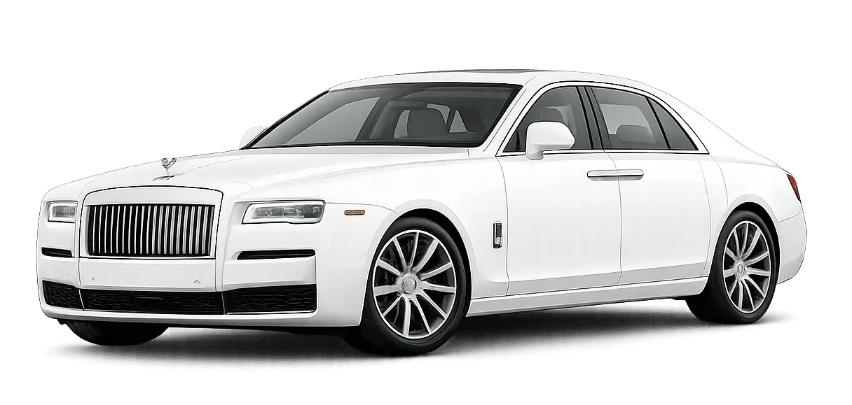 White luxury sedan with a prominent vertical grille.