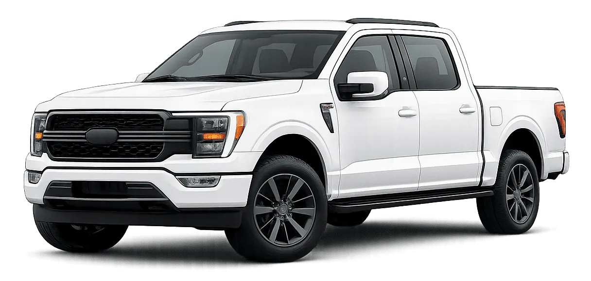 White crew cab pickup truck angled from front left.
