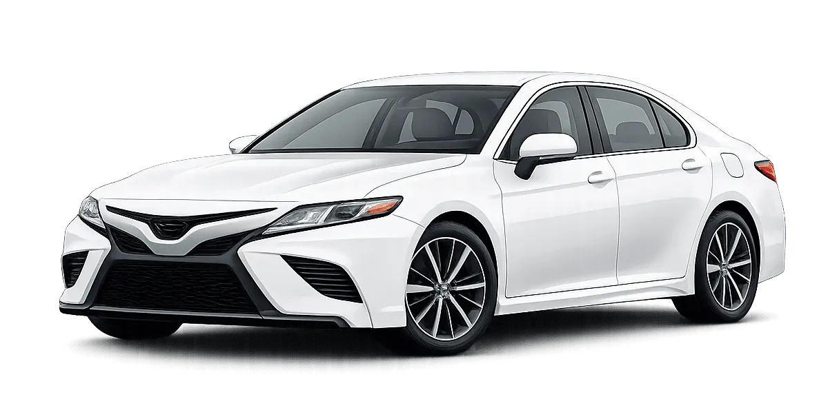 White modern sedan car angled slightly to the right.